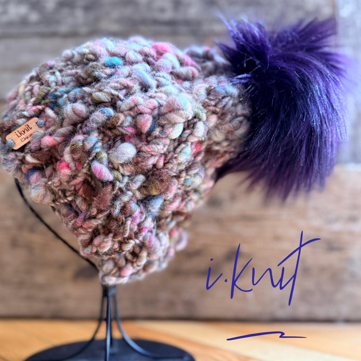 AUBERGINE Purple Chunky Knit Beanie