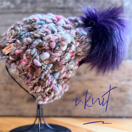 AUBERGINE Purple Chunky Knit Beanie