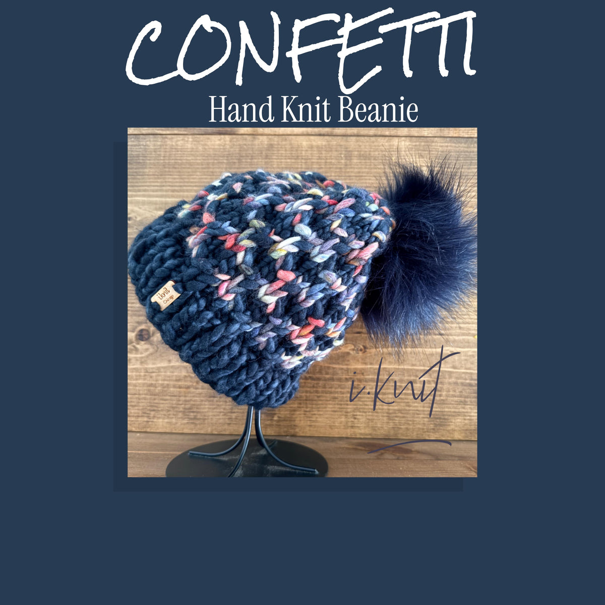 CONFETTI Navy Knit Beanie