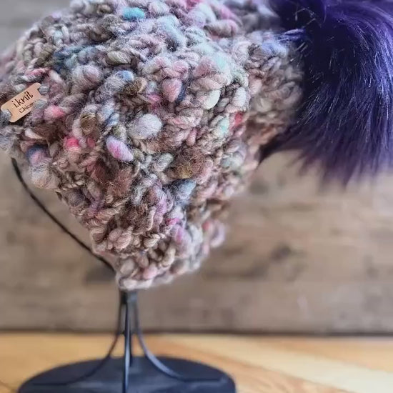 AUBERGINE Purple Chunky Knit Beanie