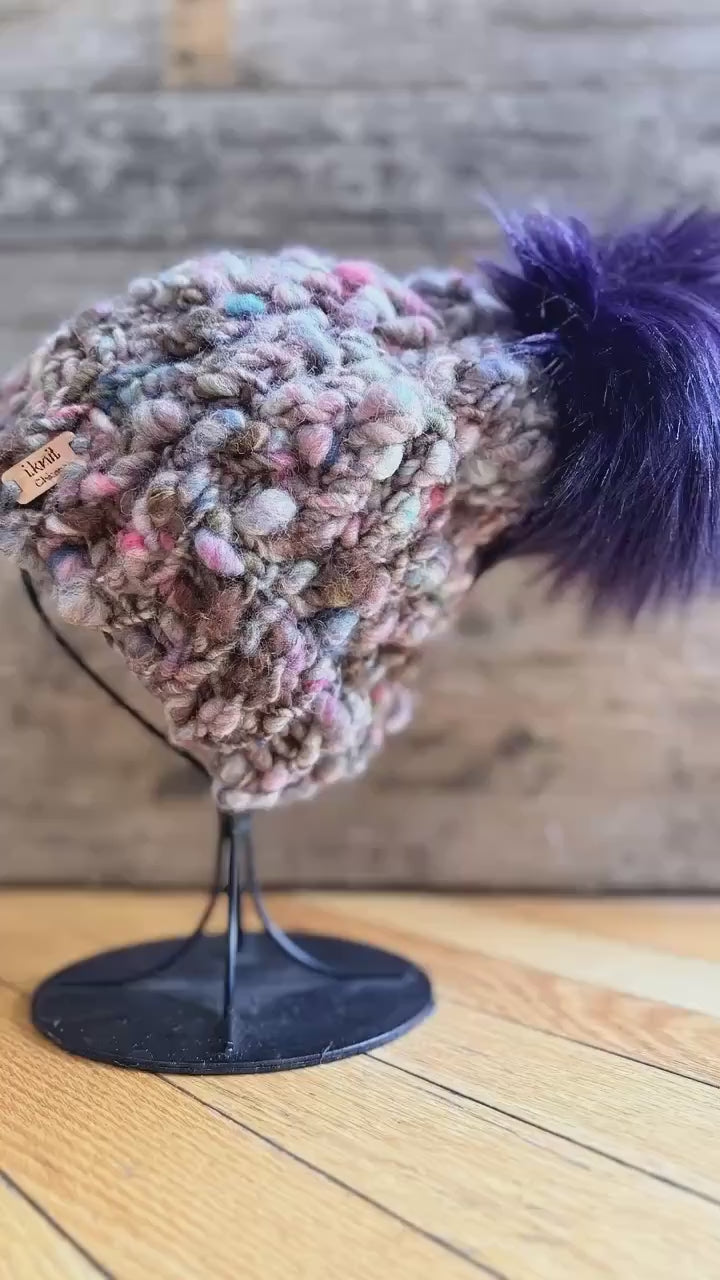 AUBERGINE Purple Chunky Knit Beanie