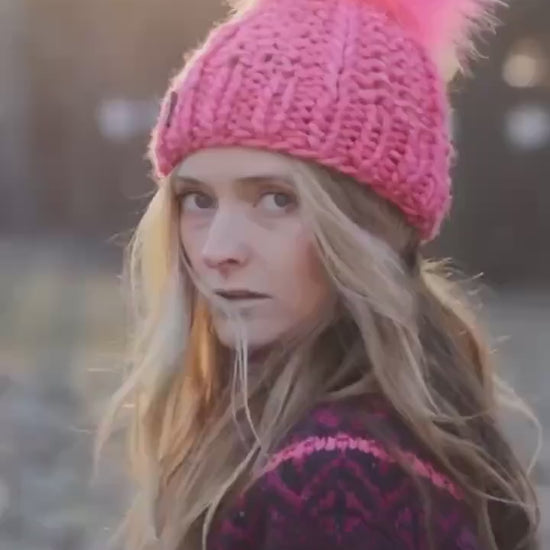 ELECTRIC PINK Chunky Knit Beanie